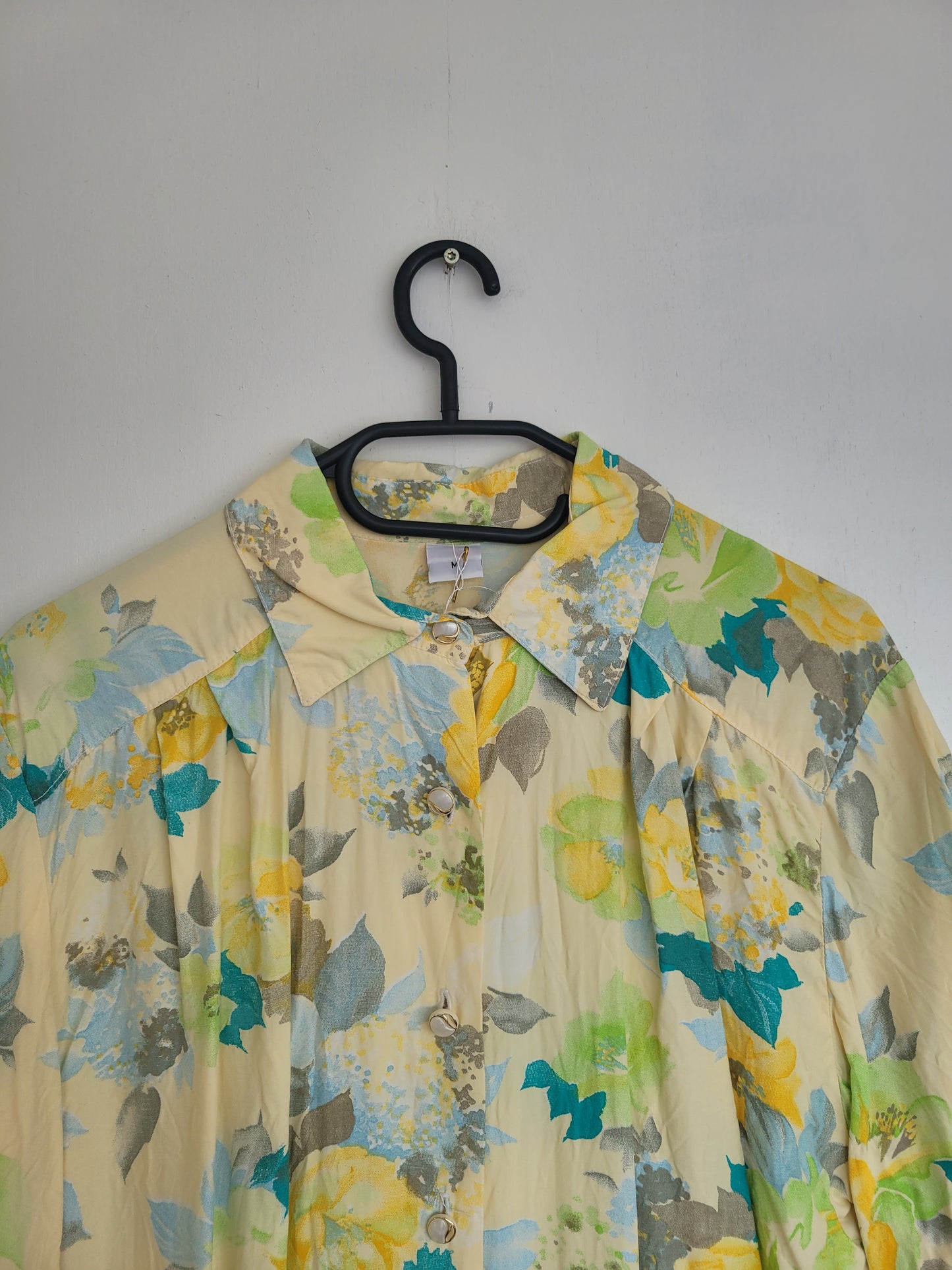 Lemon Bloom - vintage pastelgele blouse - maat M