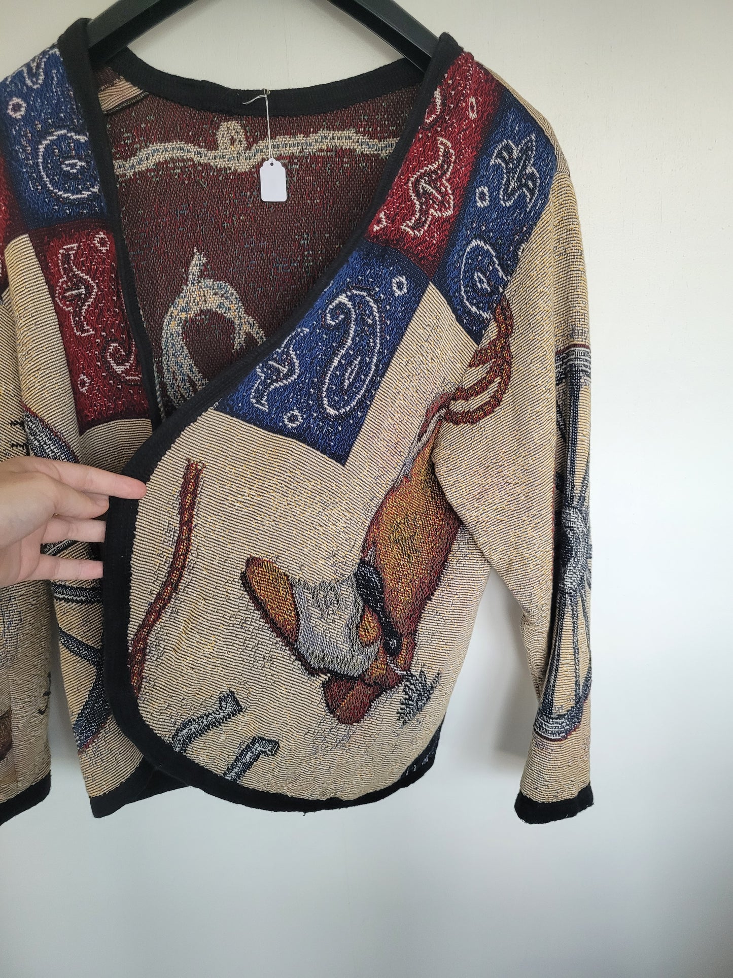 Cowboy’s Keepsake 🤠 - vintage tapestry jasje met verschillende western/cowboy afbeeldingen - maat L