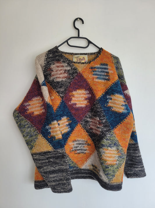 Whimsy & Warm - vintage gebreide trui in fijne warme (herfst) kleuren - maat S/M