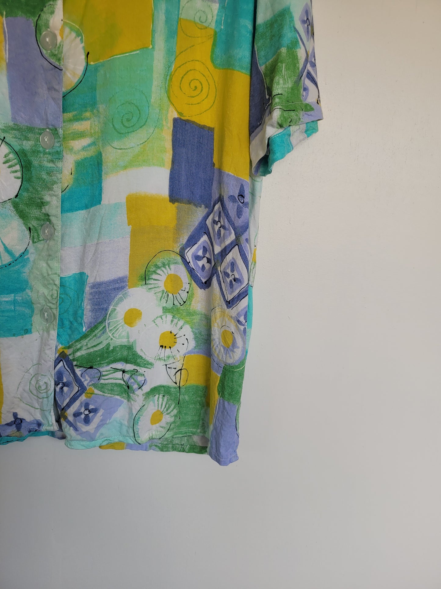 Feeling Groovy - vintage blouse met abstract bloemen patroon - maat M
