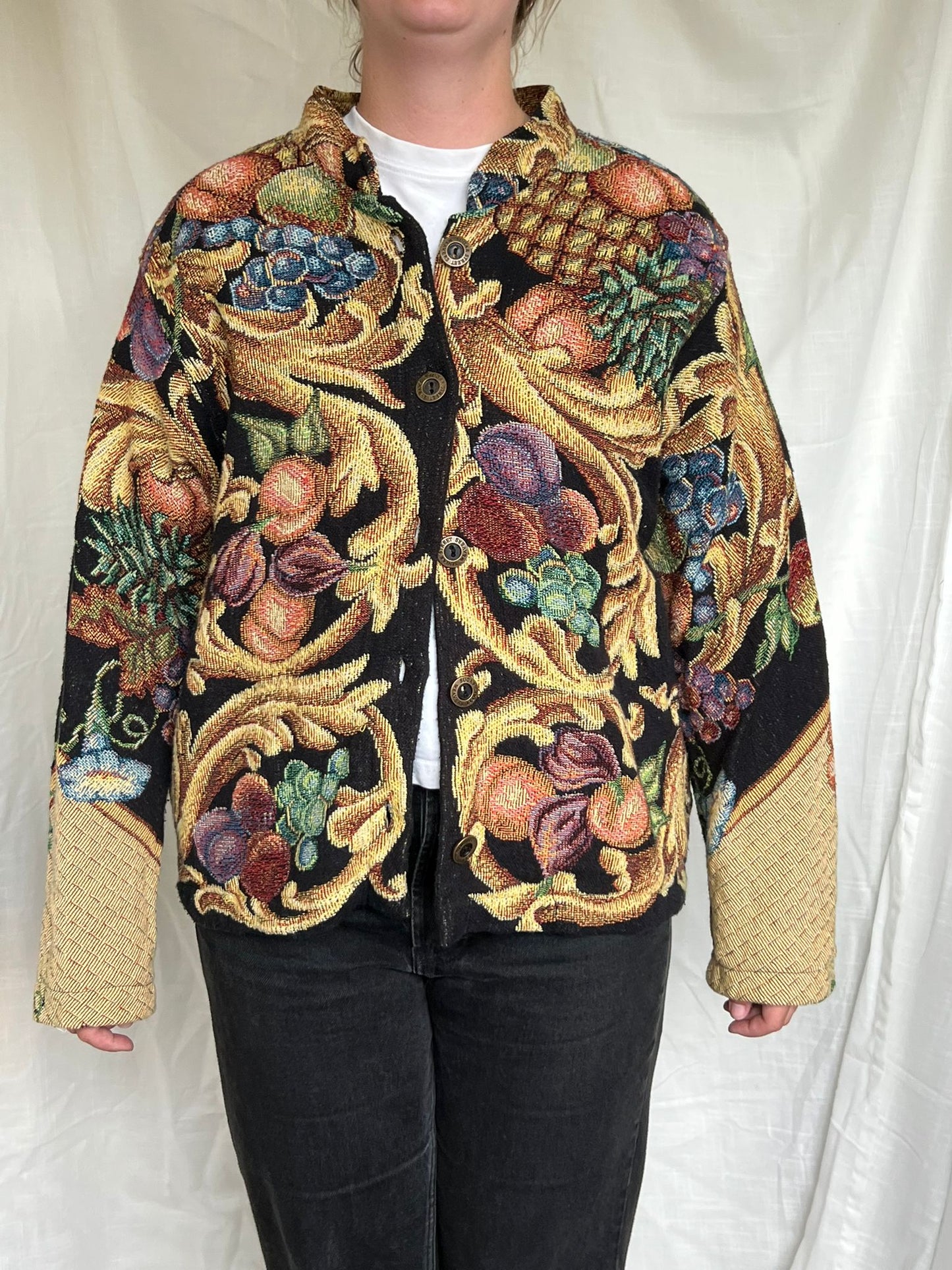 Baroque Botanica - vintage tapestry jasje met prachtige fruit print - maat L
