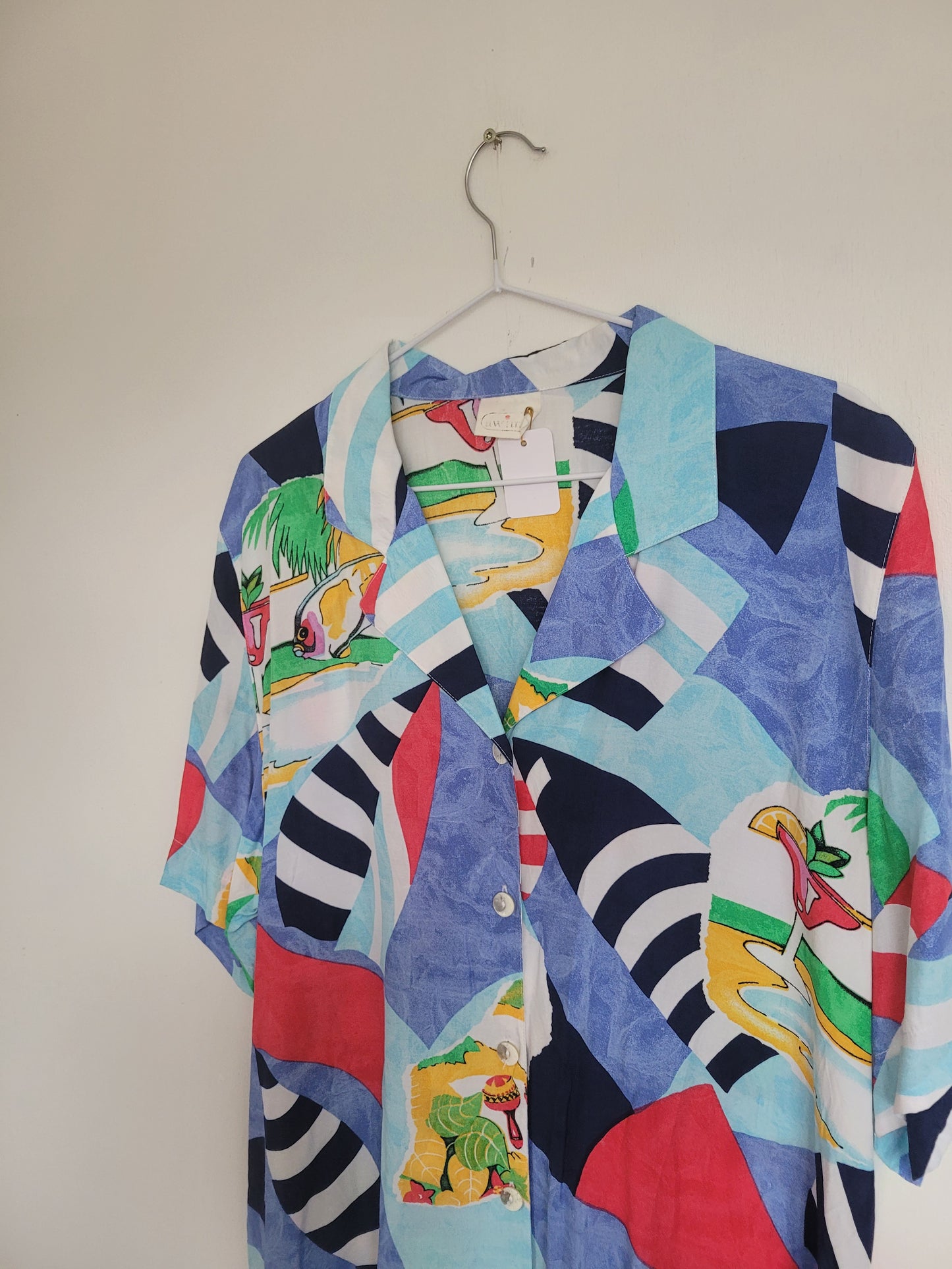 Cocktail 'o Clock! - vintage blouse met tropisch vakantie patroon - maat L