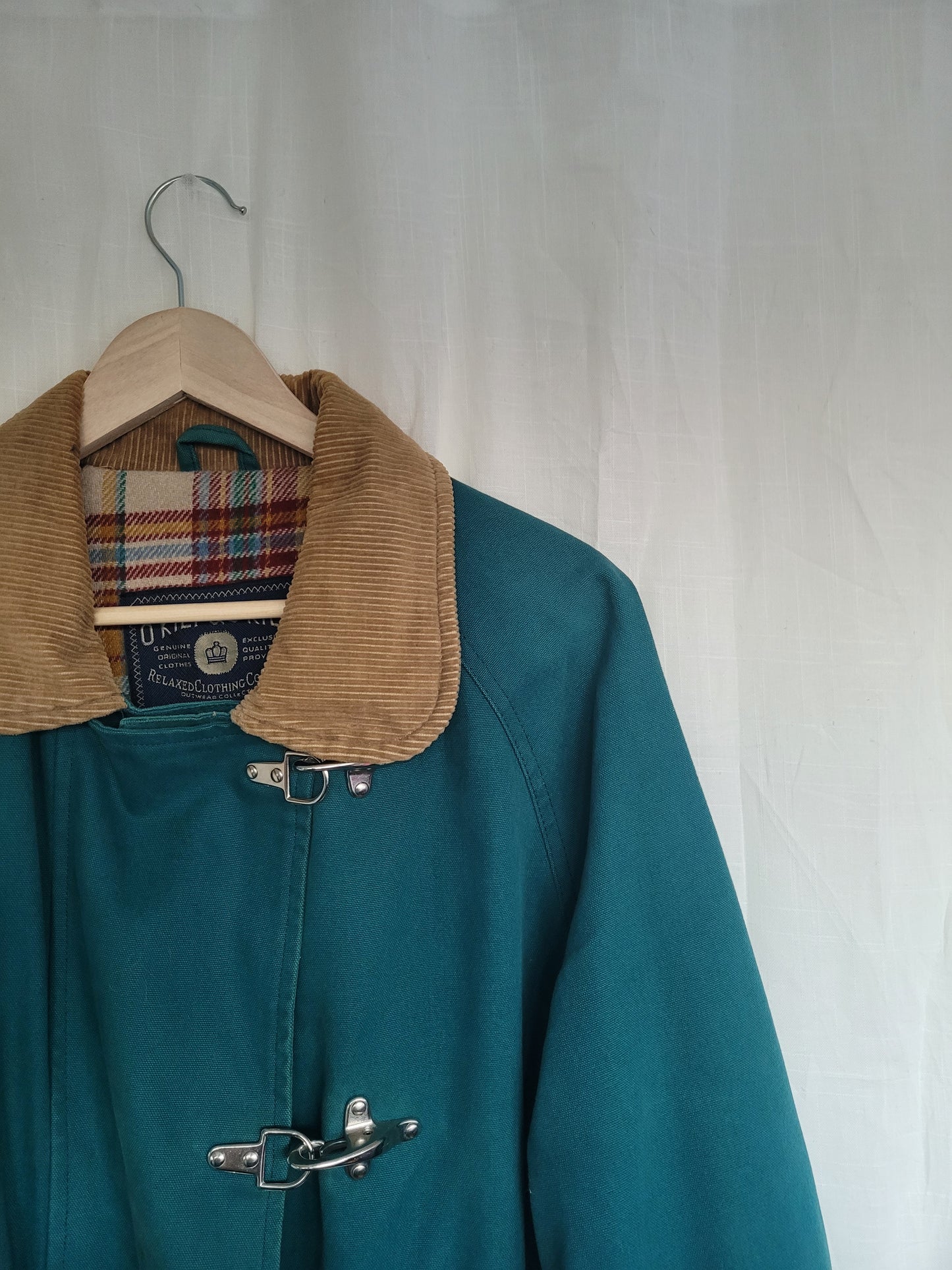 The Wanderer’s Coat 🧭 - long teal coloured coat with corduroy details - size XL/XXL