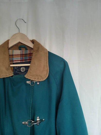 The Wanderer’s Coat 🧭 - long teal coloured coat with corduroy details - size XL/XXL