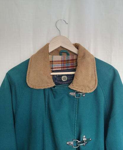 The Wanderer’s Coat 🧭 - long teal coloured coat with corduroy details - size XL/XXL