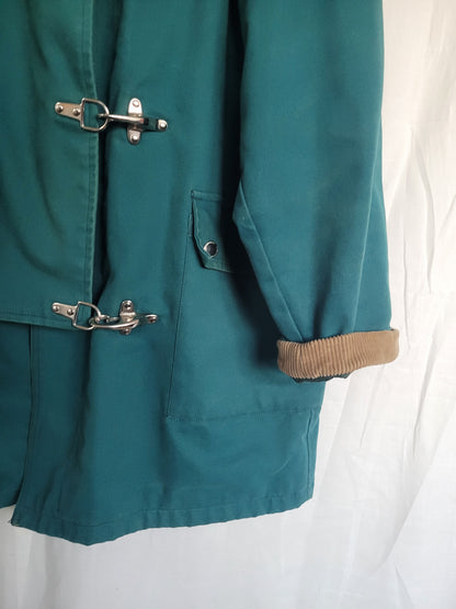 The Wanderer’s Coat 🧭 - long teal coloured coat with corduroy details - size XL/XXL