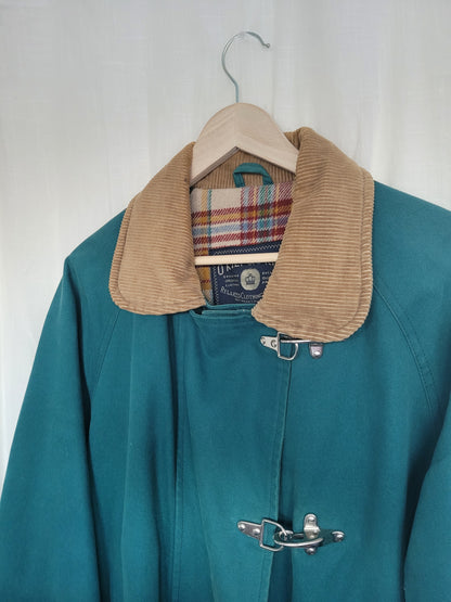The Wanderer’s Coat 🧭 - long teal coloured coat with corduroy details - size XL/XXL