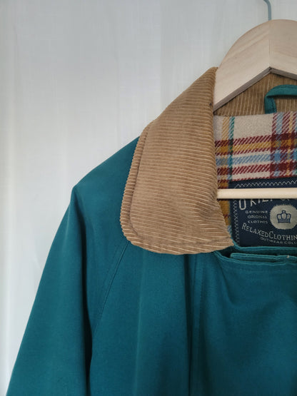 The Wanderer’s Coat 🧭 - long teal coloured coat with corduroy details - size XL/XXL