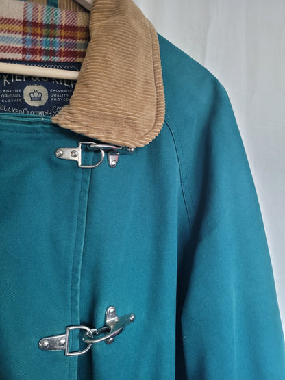 The Wanderer’s Coat 🧭 - long teal coloured coat with corduroy details - size XL/XXL