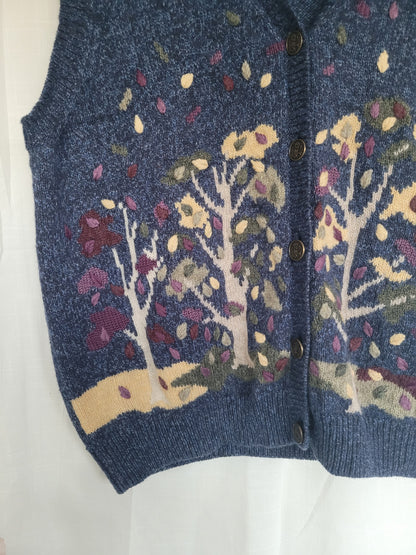 Whispering Leaves 🌙 - vintage vest with autumn tree - size L/XL