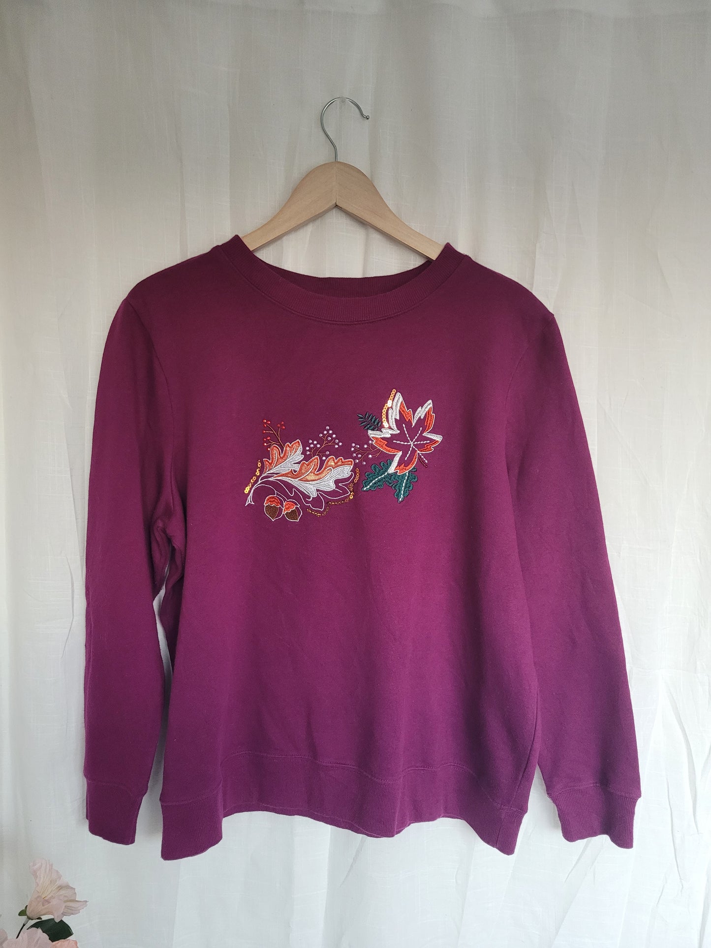 Autumn Glow ✨ - vintage crewneck sweater with shiny leaves - size M/L