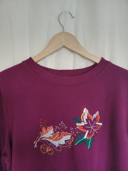 Autumn Glow ✨ - vintage crewneck sweater with shiny leaves - size M/L