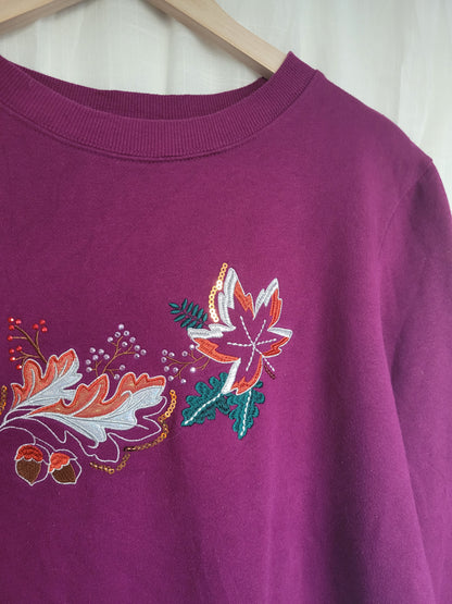 Autumn Glow ✨ - vintage crewneck sweater with shiny leaves - size M/L