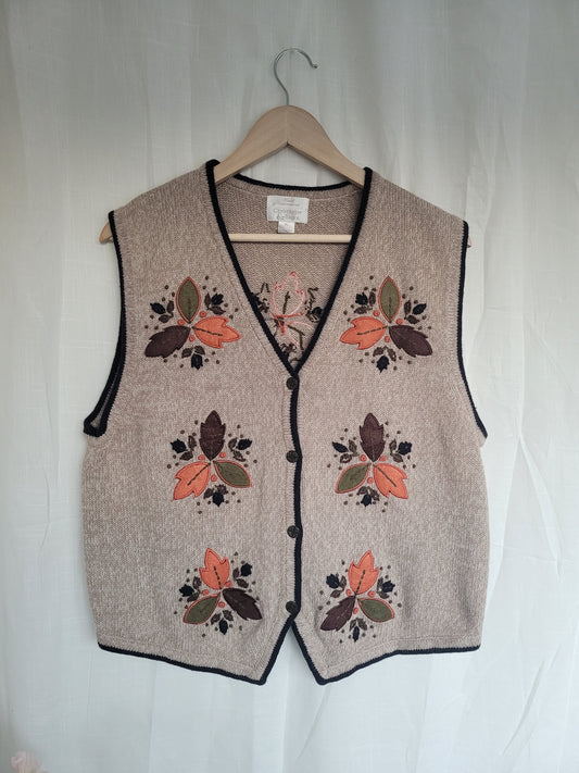 Autumn Patchwork π - vintage autumn spencer with embroidered/patchwork leaves - size M/L