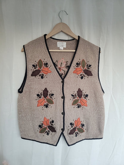 Autumn Patchwork 🍁 - vintage autumn spencer with embroidered/patchwork leaves - size M/L