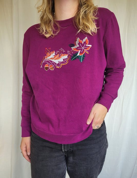 Autumn Glow ✨ - vintage crewneck sweater with shiny leaves - size M/L