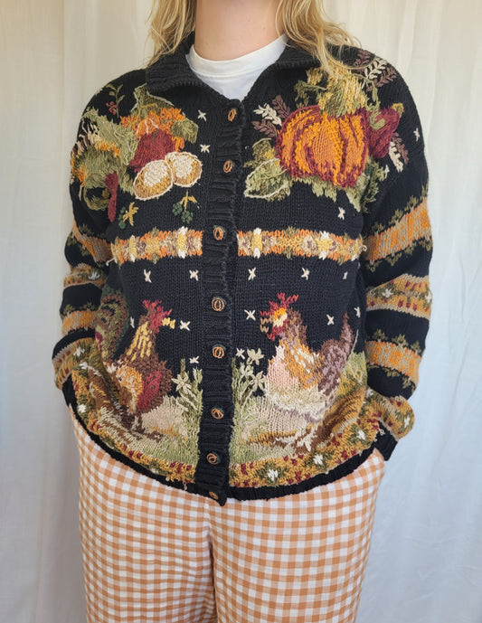 Autumn Homestead 🏡 - vintage cardigan with autumn images - size M
