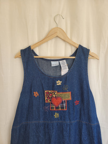 Fields of Love 🌾 - vintage denim dress with embroidered patches in autumn colours - size XS/S/M/L