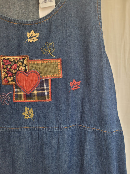 Fields of Love 🌾 - vintage denim dress with embroidered patches in autumn colours - size XS/S/M/L