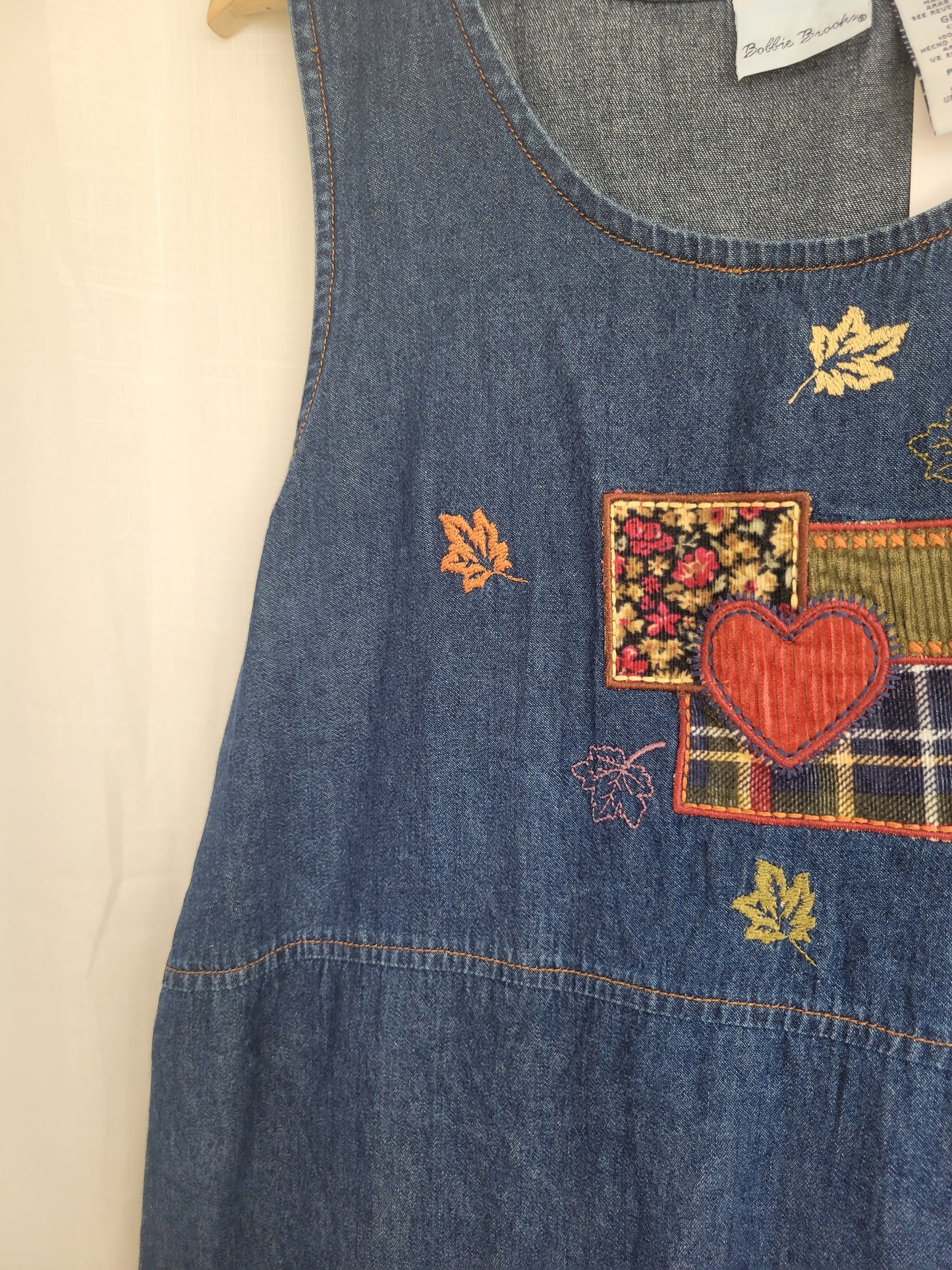 Fields of Love 🌾 - vintage denim dress with embroidered patches in autumn colours - size XS/S/M/L