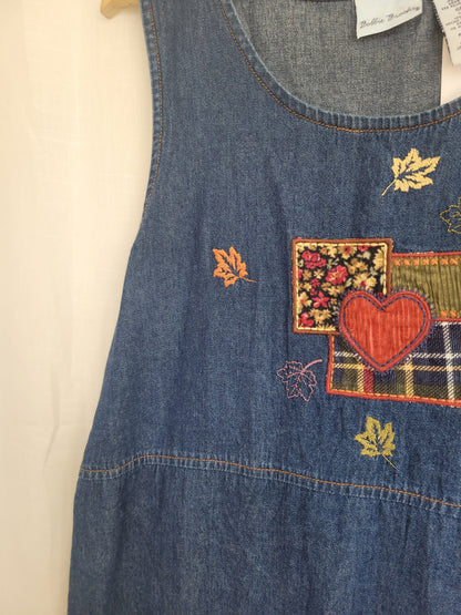 Fields of Love 🌾 - vintage denim dress with embroidered patches in autumn colours - size XS/S/M/L