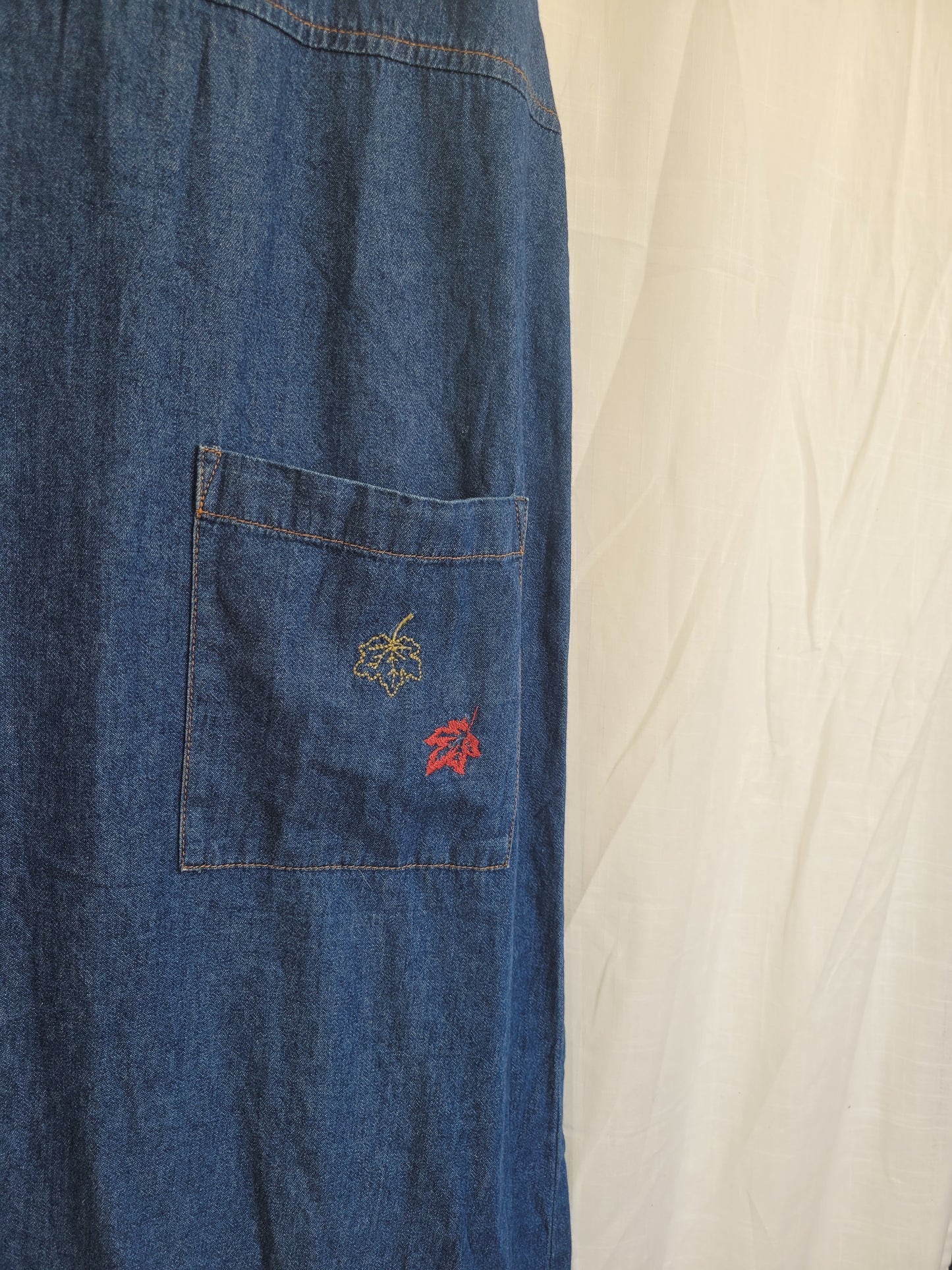 Fields of Love 🌾 - vintage denim dress with embroidered patches in autumn colours - size XS/S/M/L