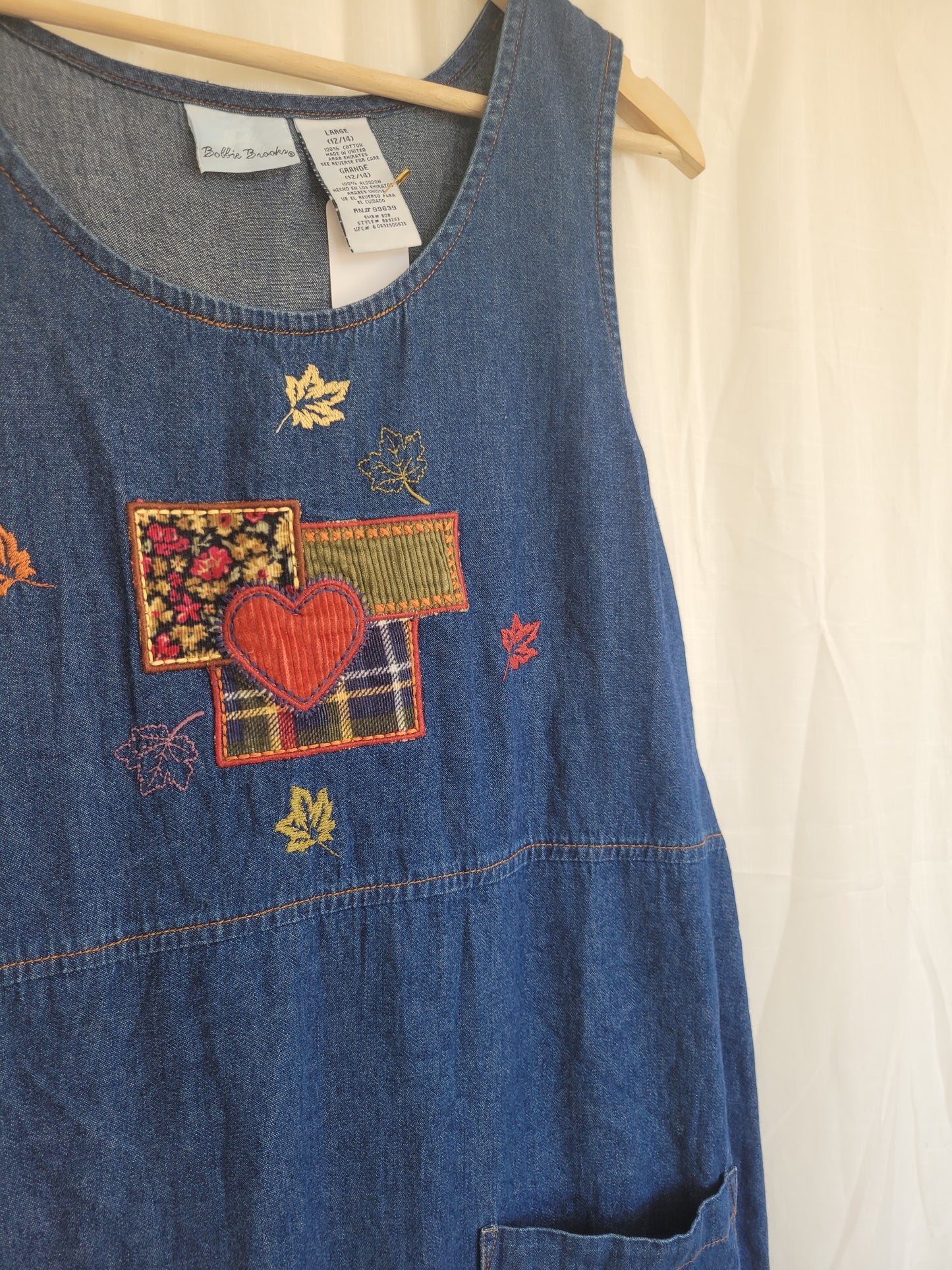 Fields of Love 🌾 - vintage denim dress with embroidered patches in autumn colours - size XS/S/M/L
