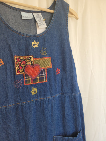 Fields of Love 🌾 - vintage denim dress with embroidered patches in autumn colours - size XS/S/M/L