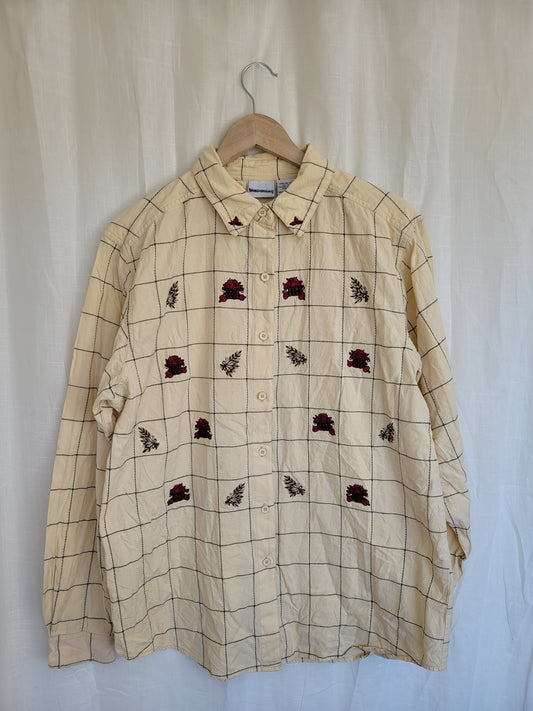 Harvest Baskets 🍎 - vintage blouse with embroidered baskets with apples and wheat - size XL