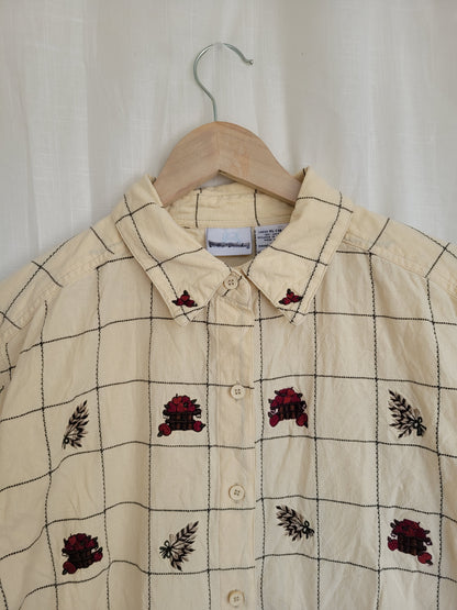 Harvest Baskets 🍎 - vintage blouse with embroidered baskets with apples and wheat - size XL