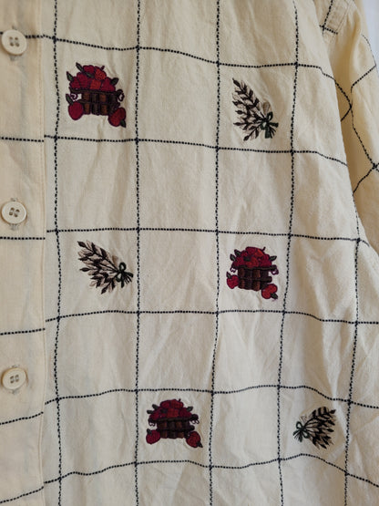 Harvest Baskets 🍎 - vintage blouse with embroidered baskets with apples and wheat - size XL