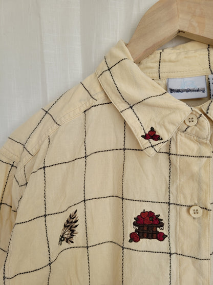 Harvest Baskets 🍎 - vintage blouse with embroidered baskets with apples and wheat - size XL