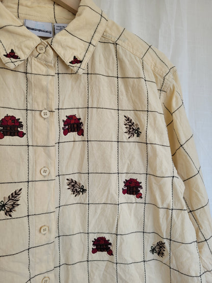 Harvest Baskets 🍎 - vintage blouse with embroidered baskets with apples and wheat - size XL