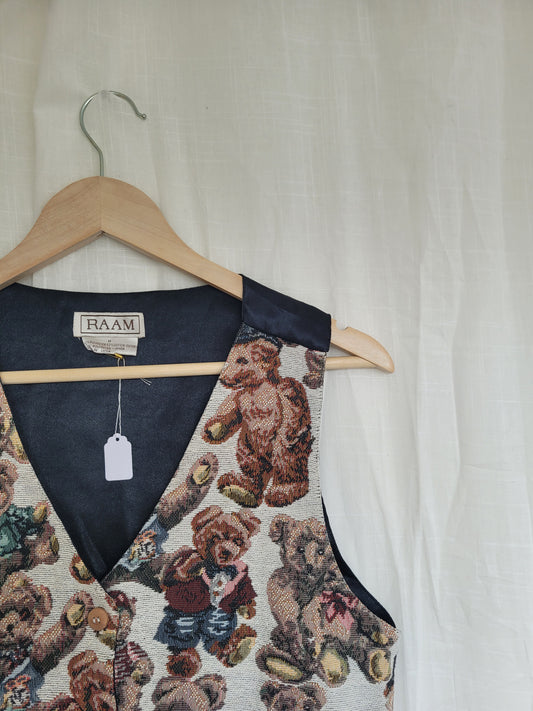 The Bear Pair Vest🧸 - vintage tapestry gilet with bear print - size M