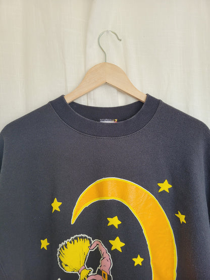 Moonlight Spellbound 🔮 - vintage crewneck sweater with witch in moon image - size XL