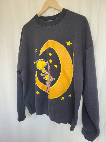 Moonlight Spellbound 🔮 - vintage crewneck sweater with witch in moon image - size XL