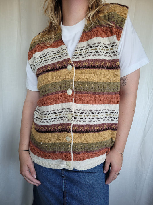 🌾 Fields of Amber - vintage vest with autumn colours - size L