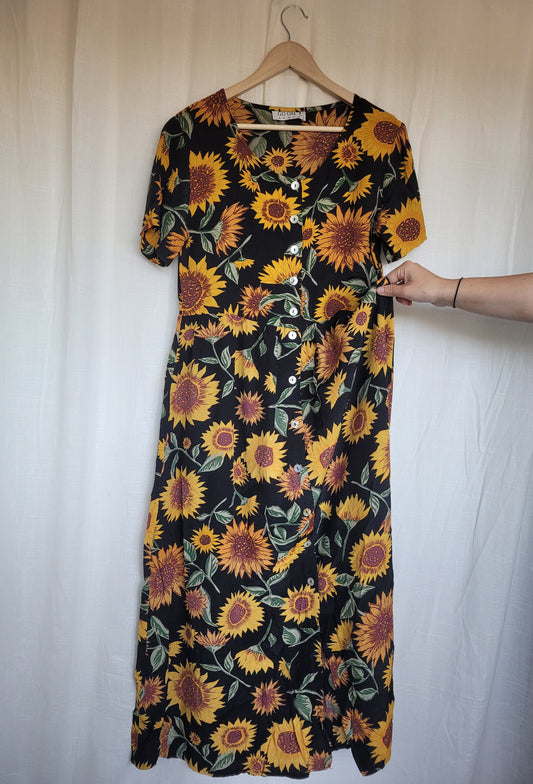 🌻 Sunlit Farewell - vintage dress with sunflower design - size S/M