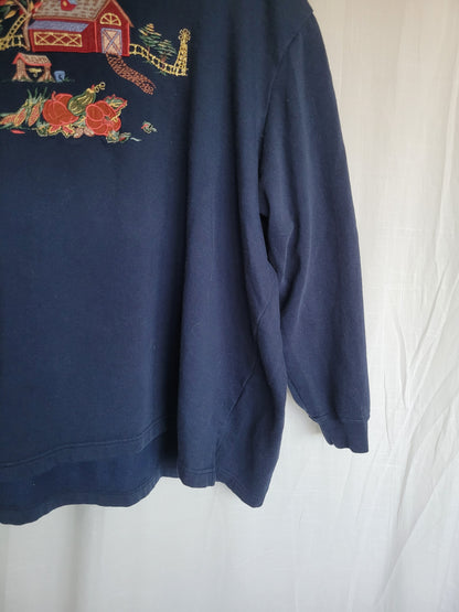 🏡 Harvest at the Homestead - vintage crewneck sweater with embroidered farm - size XXL