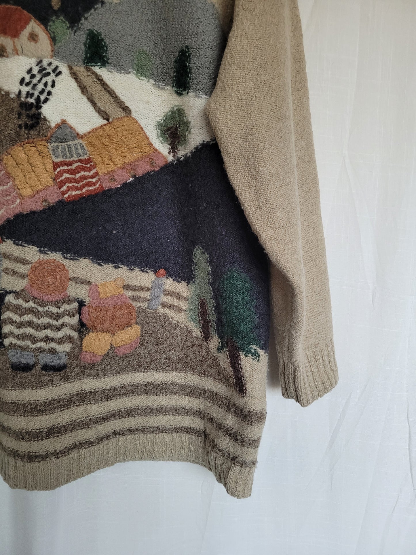 🏔️ Village in the Valley - vintage knitted sweater with embroidered mountain village - size M/L