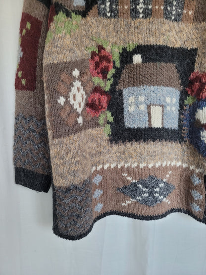 🐑 Shepherd’s Cottage - vintage knitted sweater with cute details - size L