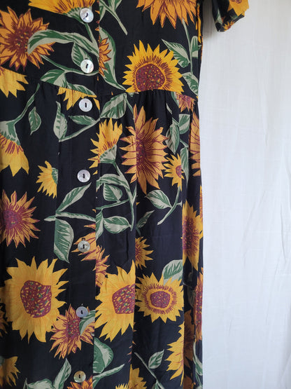 🌻 Sunlit Farewell - vintage dress with sunflower design - size S/M