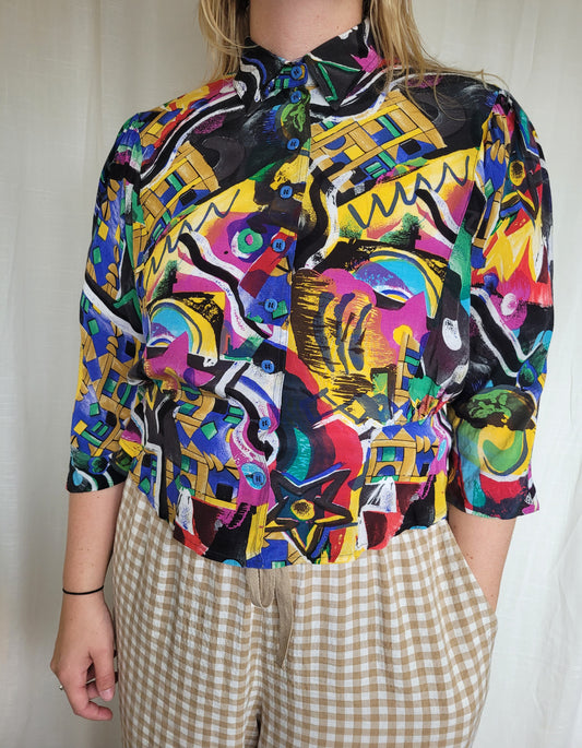 ✨ Abstract Daydream - vintage funky abstract blouse - size L
