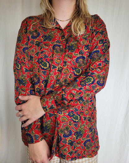 🌅 Echoes of a Funky Dawn - funky red vintage blouse with patterns - size M