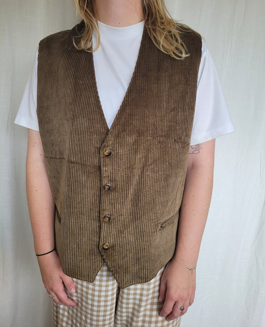 🌻 Midday Fields - vintage brown corduroy vest - size XL/XXL