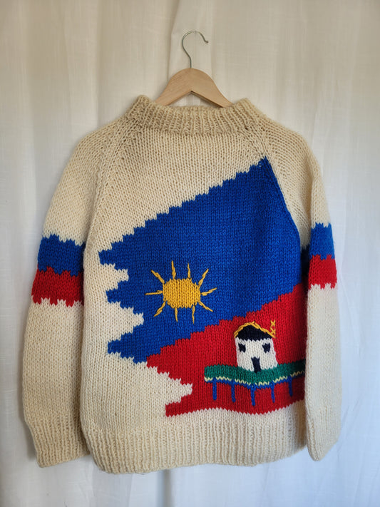 🌞 The Sunny Porch - funky chunky handmade knitted sweater with cottage details - size M
