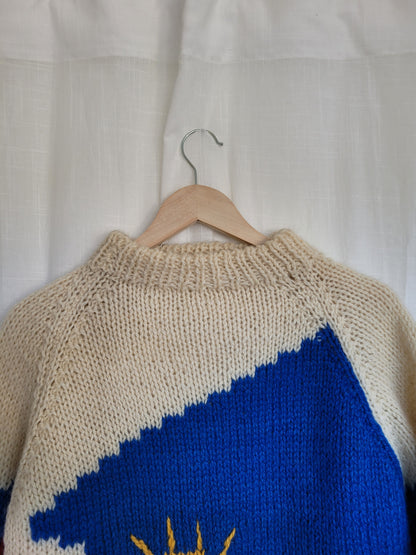 🌞 The Sunny Porch - funky chunky handmade knitted sweater with cottage details - size M