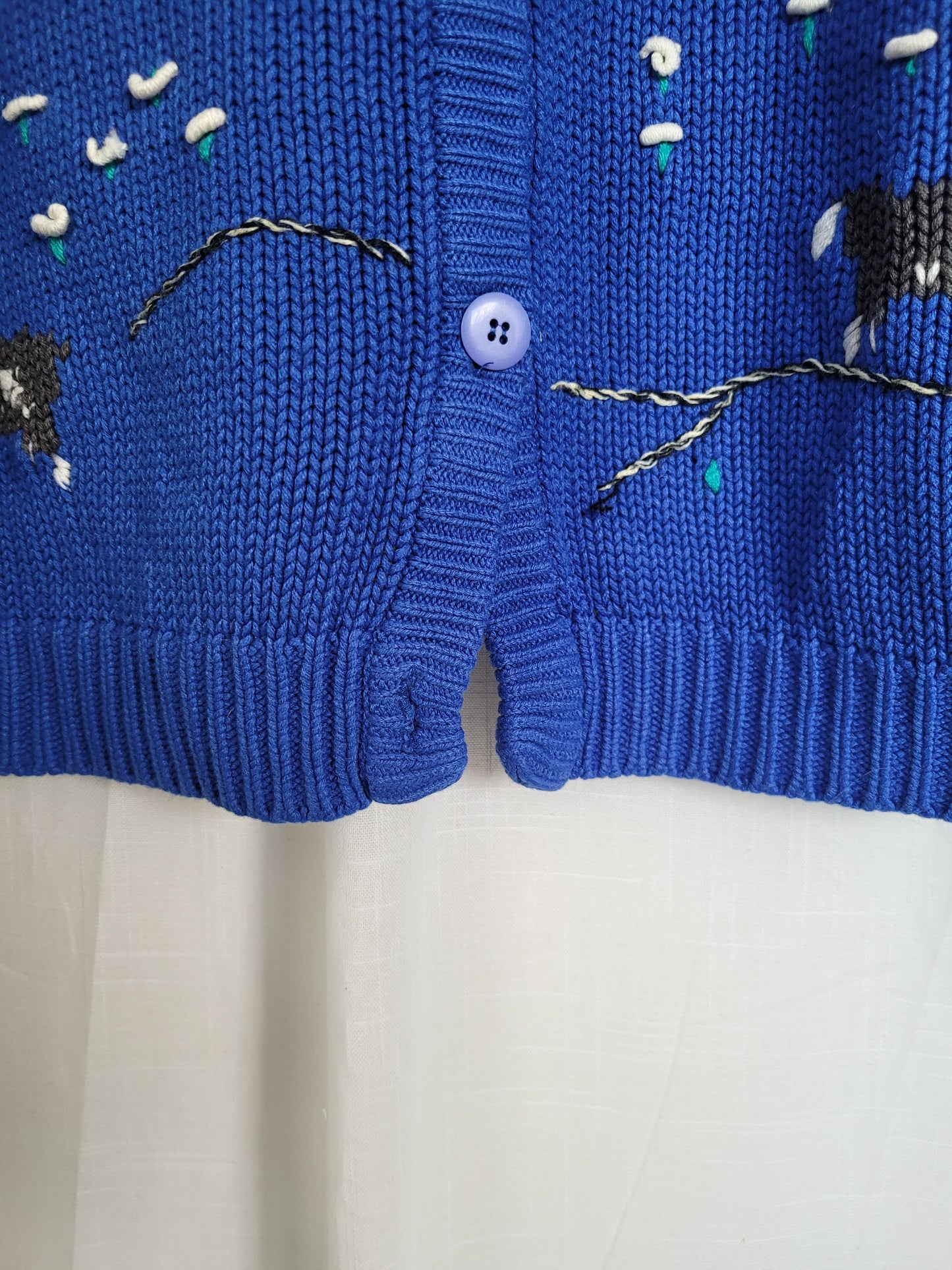 🏡 Azure Homestead - vintage blue cardigan with embroidered houses - size L/XL