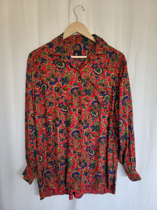 🌅 Echoes of a Funky Dawn - funky red vintage blouse with patterns - size M