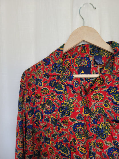 🌅 Echoes of a Funky Dawn - funky red vintage blouse with patterns - size M